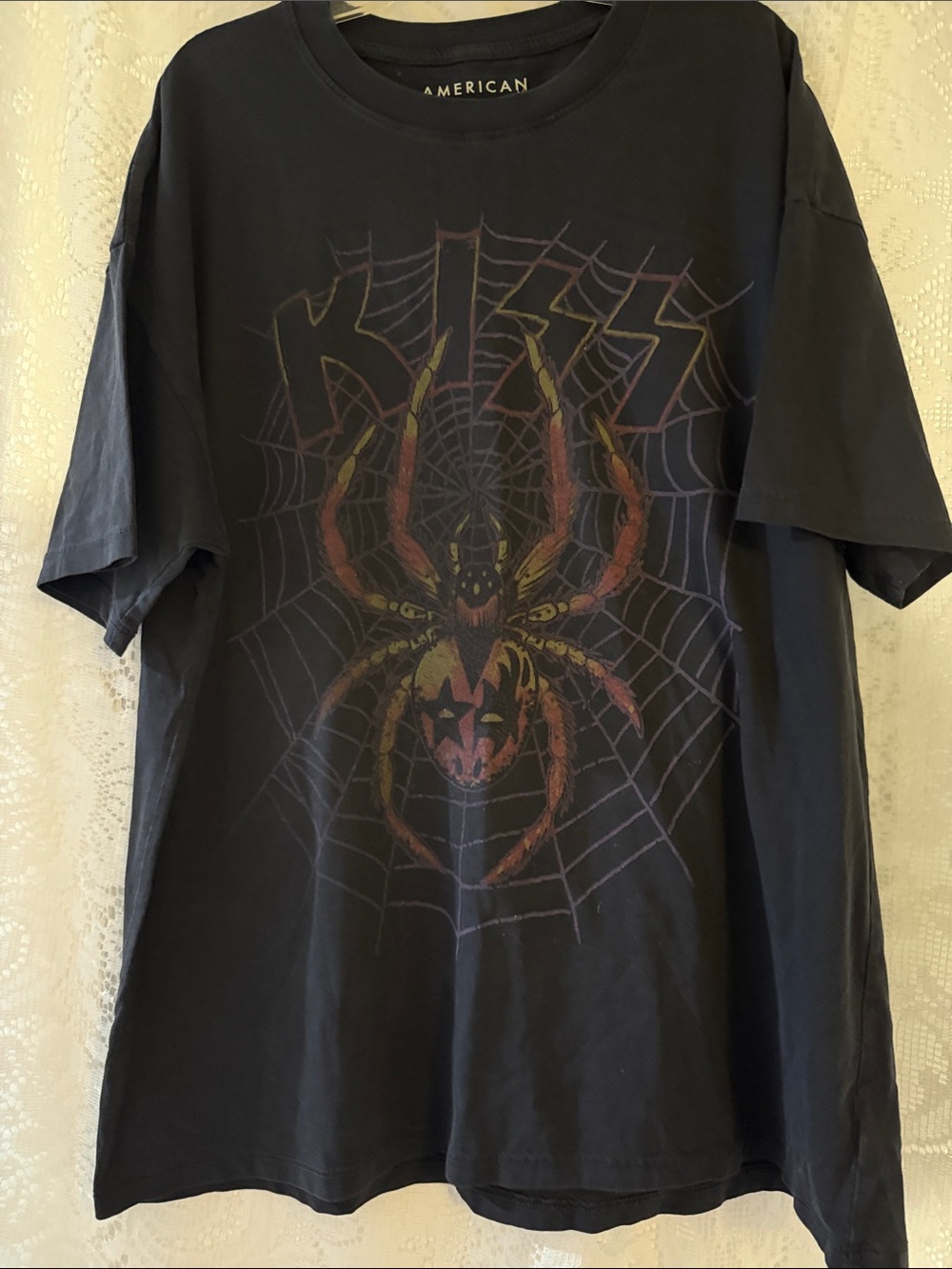 American Eagle Outfitters Black Graphic KISS Spider Web Tee